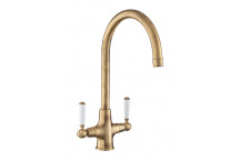 Aquaclassic Dual Lever tap Antique Brass / White Handle