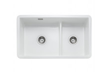 Rustique 2 Bowl Under/Inset CERAMIC Sink 796x462 White c/w waste