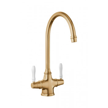 Belfast Monobloc Tap Antique Brass / White Handles
