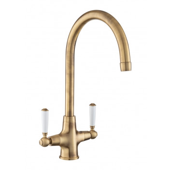 Aquaclassic Dual Lever tap Antique Brass / White Handle