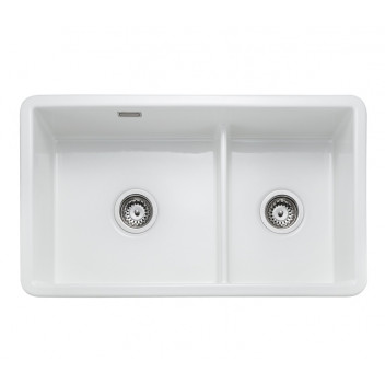 Rustique 2 Bowl Under/Inset CERAMIC Sink 796x462 White c/w waste